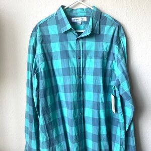 Blue and Green Plaid Button-Up Men’s Shirt